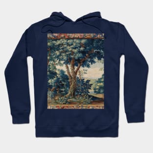 GREENERY, TREES IN WOODLAND LANDSCAPE Antique Flemish Tapestry Hoodie